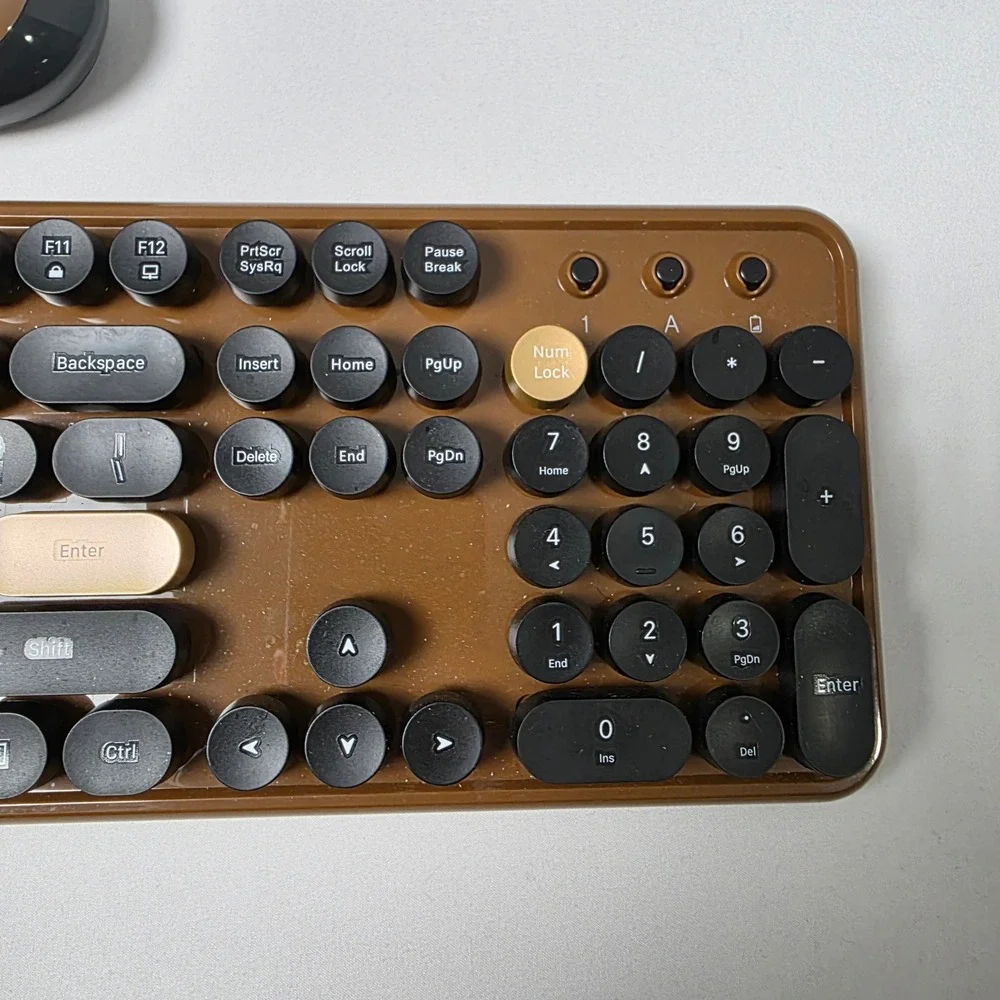 MPTOG Wireless Combo S801AG Typewriter Keyboard and Mouse Set Brown Retro Keys